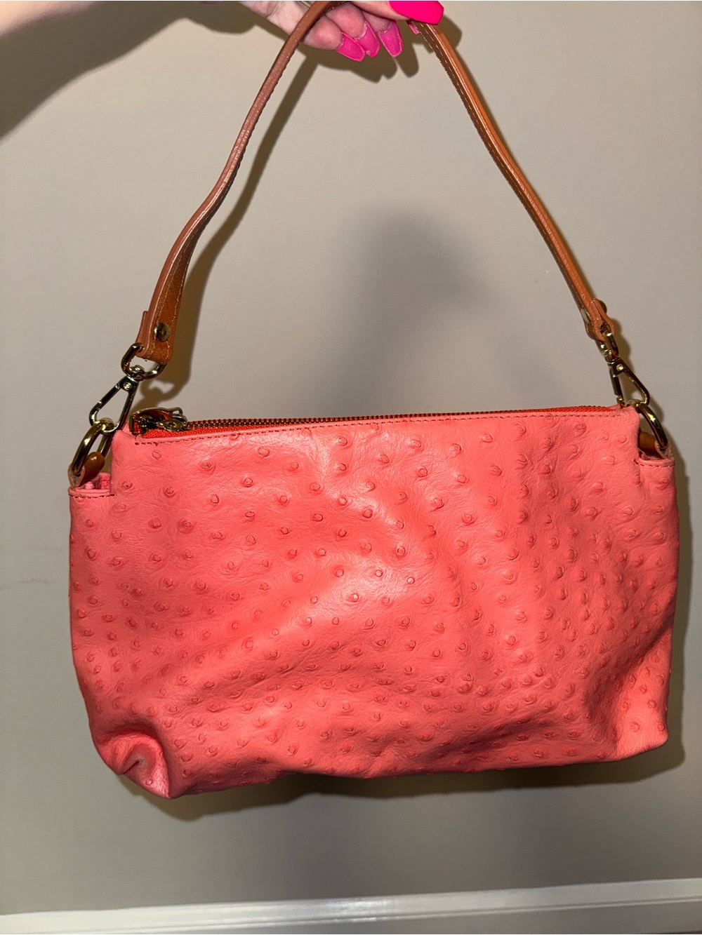 Valentina Y2K Coral Textured Leather Shoulder Bag